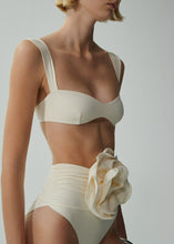 Load image into Gallery viewer, High-waisted flower appliqué swim bottom in cream
