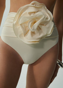 High-waisted flower appliqué swim bottom in cream