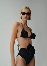 Load image into Gallery viewer, High-waisted flower appliqué swim bottom in black
