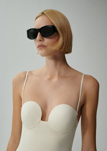 Retro bustier swimsuit in cream