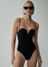 Load image into Gallery viewer, Retro bustier swimsuit in black
