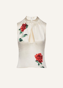 Rose stamped silk blouse in cream