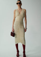 Load image into Gallery viewer, Ruched v neck midi dress in beige
