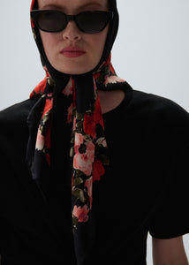 Floral-print scarf in black