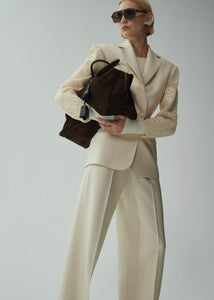 Wide leg tailored silk pants in beige