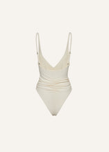 Load image into Gallery viewer, Ruched flower swimsuit in cream
