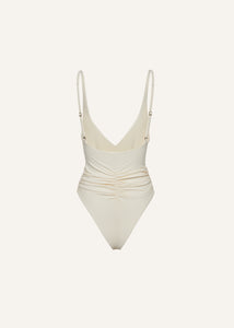 Ruched flower swimsuit in cream