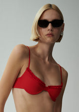 Load image into Gallery viewer, Frilled demi swim bra in red
