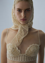 Load image into Gallery viewer, Floral motif crochet scarf in cream
