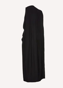 One-shoulder cape maxi dress in black