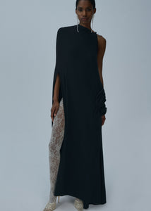 One-shoulder cape maxi dress in black