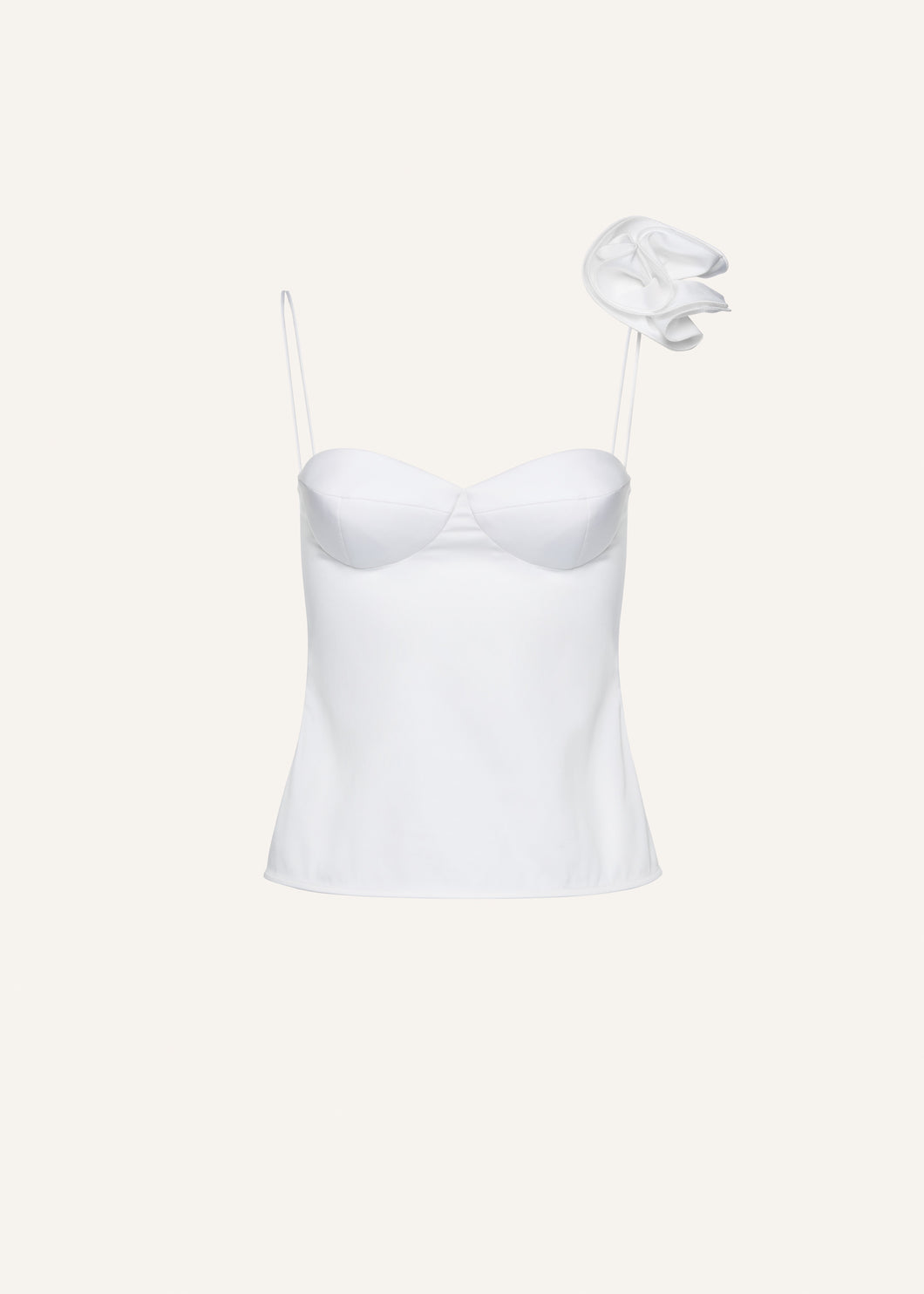 Flower appliqué silk tank in white
