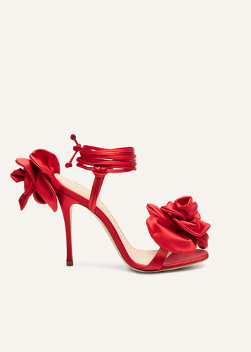 PF25 FLOWER SHOES SATIN RED 105
