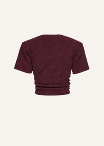 Knotted ribbed t-shirt in vintage burgundy