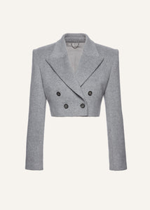 Cropped double breasted blazer in grey