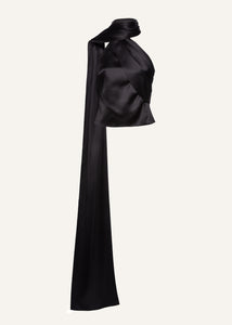 Silk wrap neck top in black