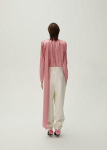 Long sleeve draped silk blouse in pink