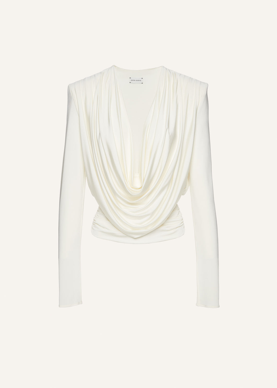 Long sleeve draped jersey blouse in cream