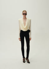 Load image into Gallery viewer, Long sleeve draped jersey blouse in cream
