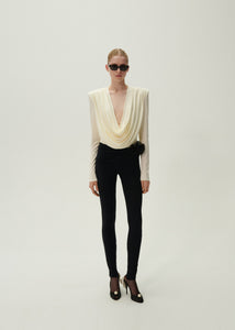 Long sleeve draped jersey blouse in cream