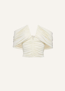 Ruched v neck wrap blouse in cream