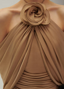Flower appliqué wrap blouse in beige