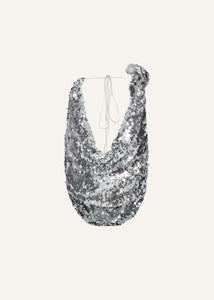 Cowl neck sequin blouse in silver