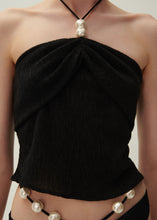 Load image into Gallery viewer, Pearl halterneck tube top in black
