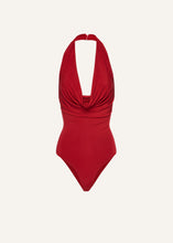 Load image into Gallery viewer, Cowl neck halter bodysuit in red
