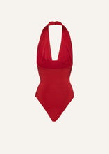 Load image into Gallery viewer, Cowl neck halter bodysuit in red
