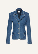 Load image into Gallery viewer, Fitted denim blazer in blue
