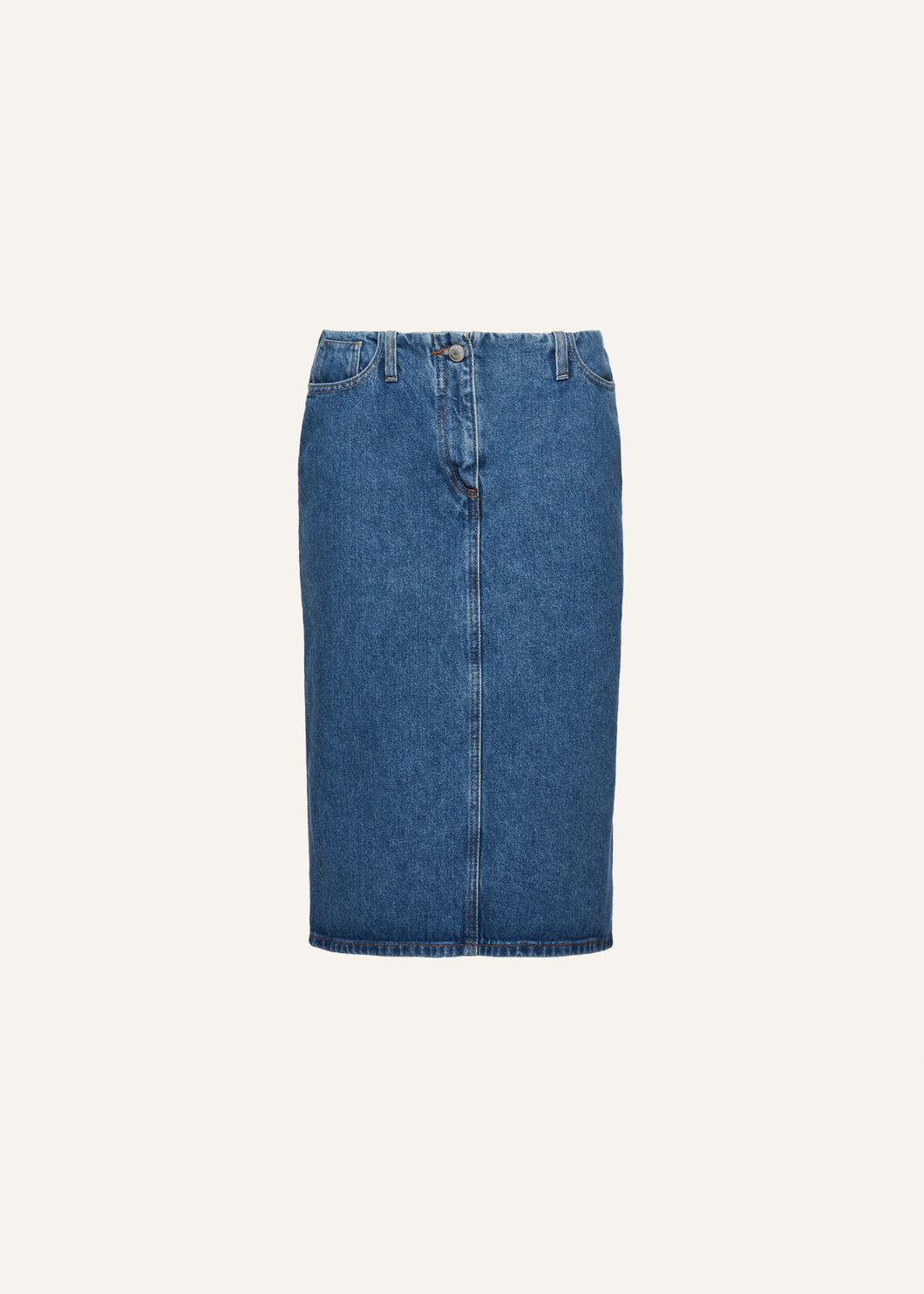 Classic slit denim midi skirt in blue