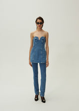 Load image into Gallery viewer, Denim bustier mini dress in blue
