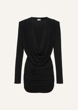 Load image into Gallery viewer, Long sleeve draped mini dress in black
