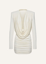Load image into Gallery viewer, Long sleeve draped mini dress in cream
