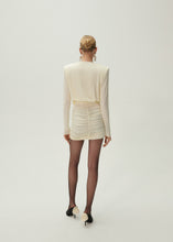 Load image into Gallery viewer, Long sleeve draped mini dress in cream
