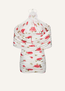 Ruched flower appliqué wrap dress in cream print