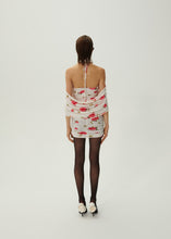 Load image into Gallery viewer, Ruched flower appliqué wrap dress in cream print
