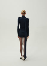 Load image into Gallery viewer, Long sleeve wrap neck mini dress in navy

