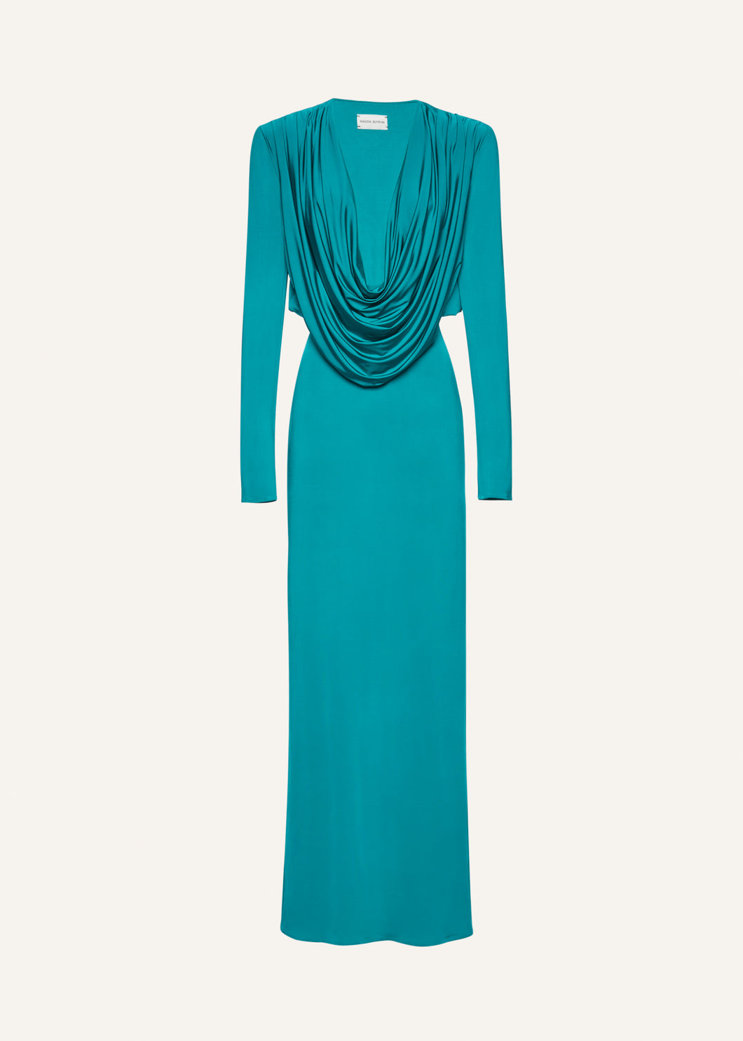 Long sleeve draped maxi dress in jade