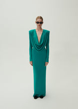 Load image into Gallery viewer, Long sleeve draped maxi dress in jade
