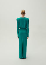 Load image into Gallery viewer, Long sleeve draped maxi dress in jade
