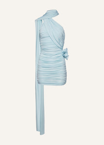 Wrap neck mini dress in blue