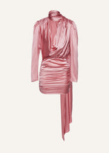 Load image into Gallery viewer, Long sleeve draped silk mini dress in pink
