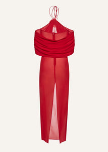Flower appliqué wrap long dress in red
