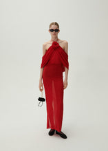 Load image into Gallery viewer, Flower appliqué wrap long dress in red
