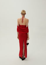 Load image into Gallery viewer, Flower appliqué wrap long dress in red
