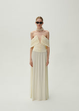 Load image into Gallery viewer, V neck ruched wrap maxi dress in cream
