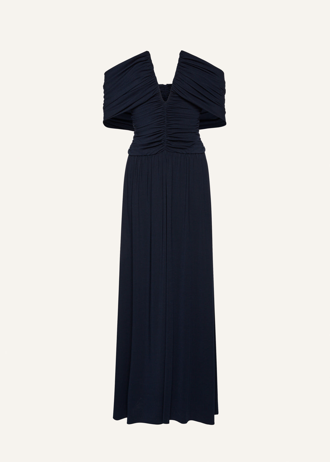 V neck ruched wrap maxi dress in navy