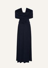 Load image into Gallery viewer, V neck ruched wrap maxi dress in navy
